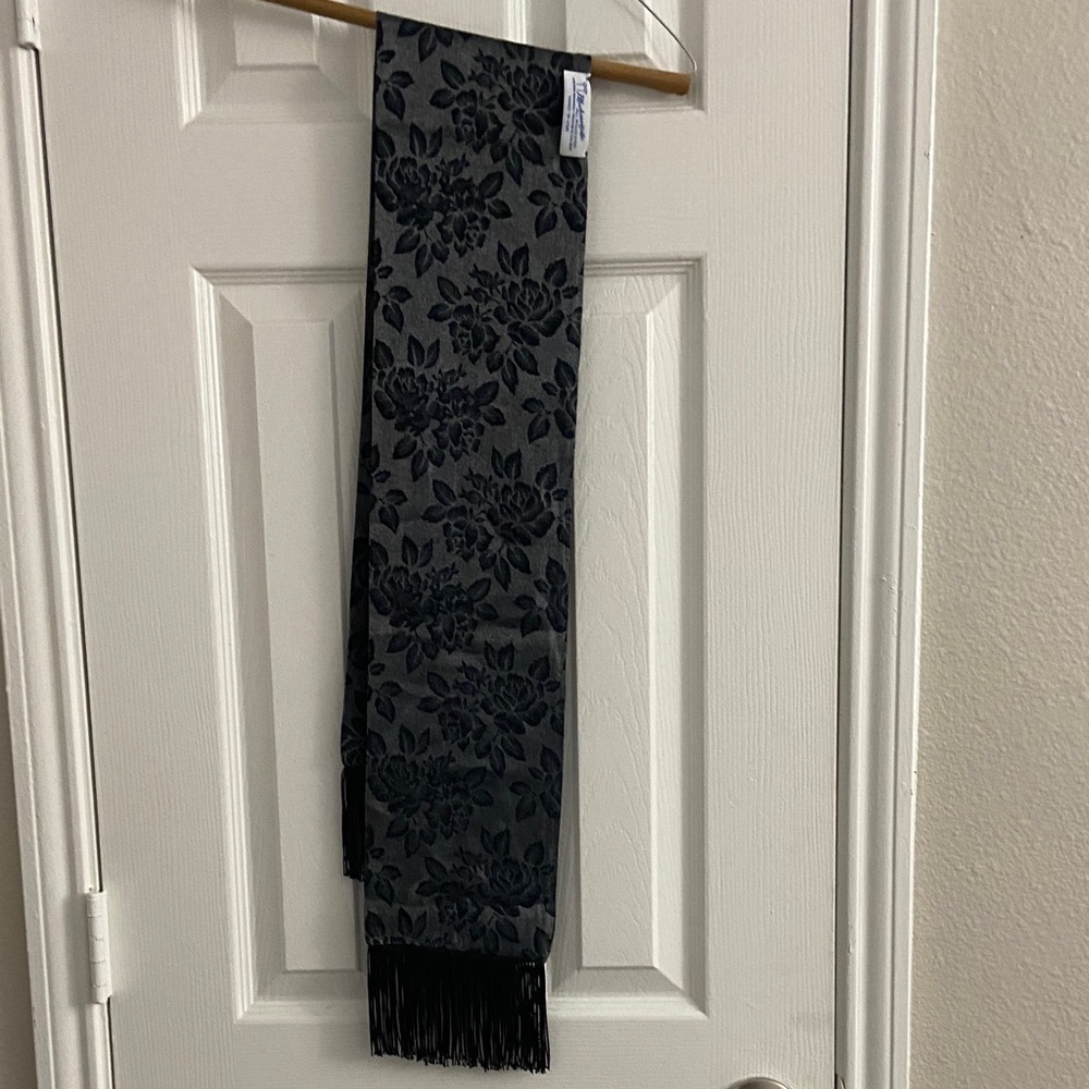 Floral Patterned Scarf with Fringe